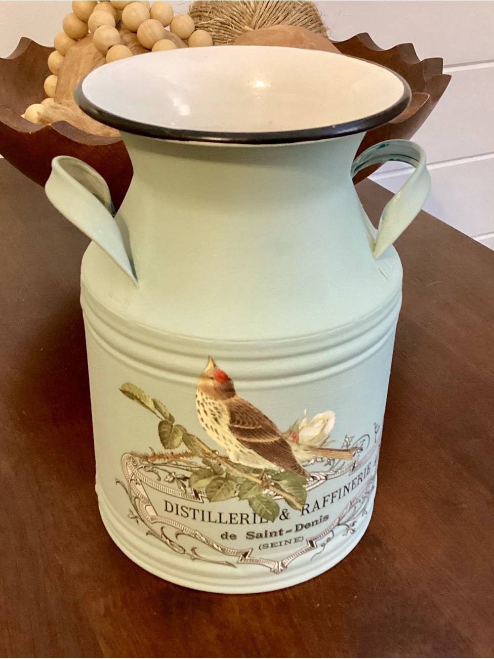 Bird-Printed Metal Pitcher Vase